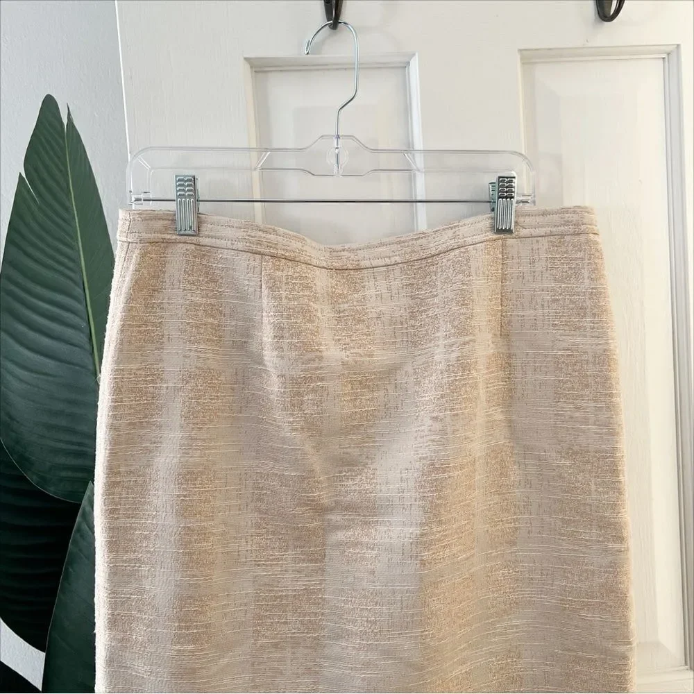 Tory Burch Ivory Textured Midi Pencil Skirt
